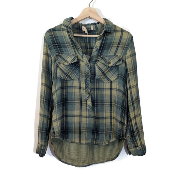 cloth & stone Tops - CLOTH & STONE Green Plaid Popover Top Size XS
